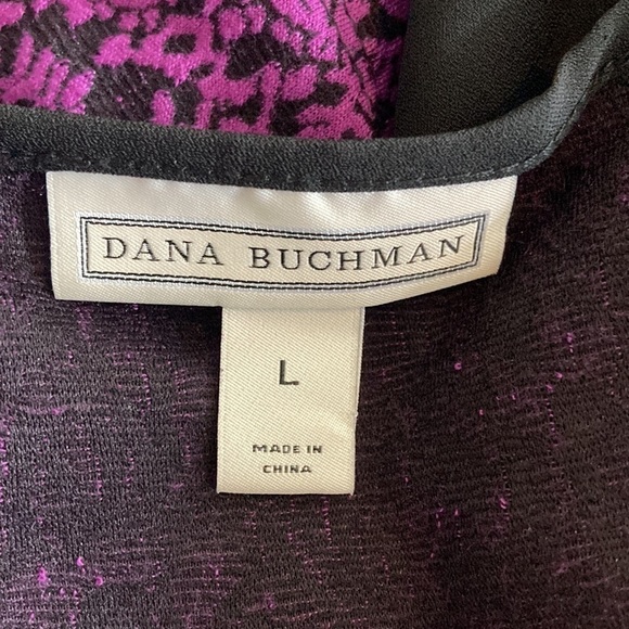 Dana Buchman large blouse purple black  long sleeves damask - Picture 11 of 12